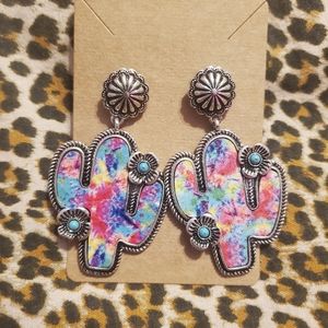 Tie dye cactus earrings